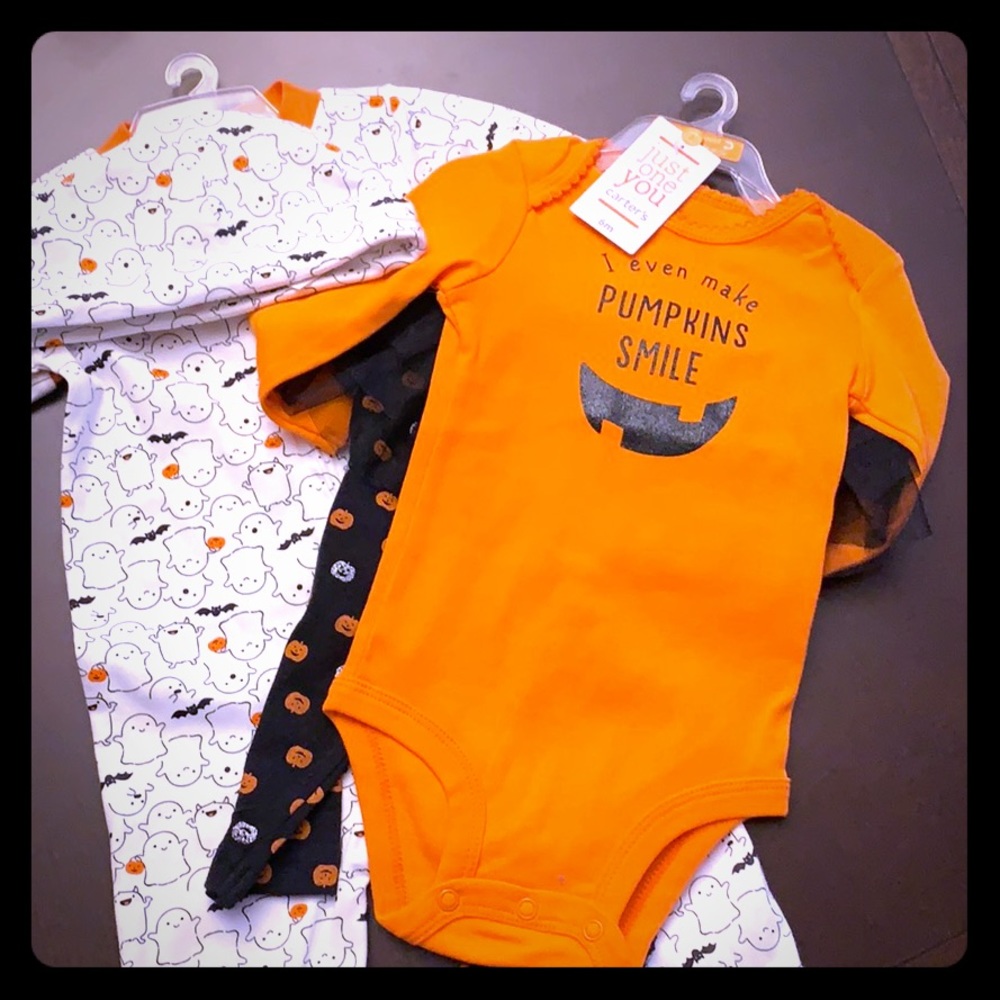 Footie pajamas and pumpkin outfit